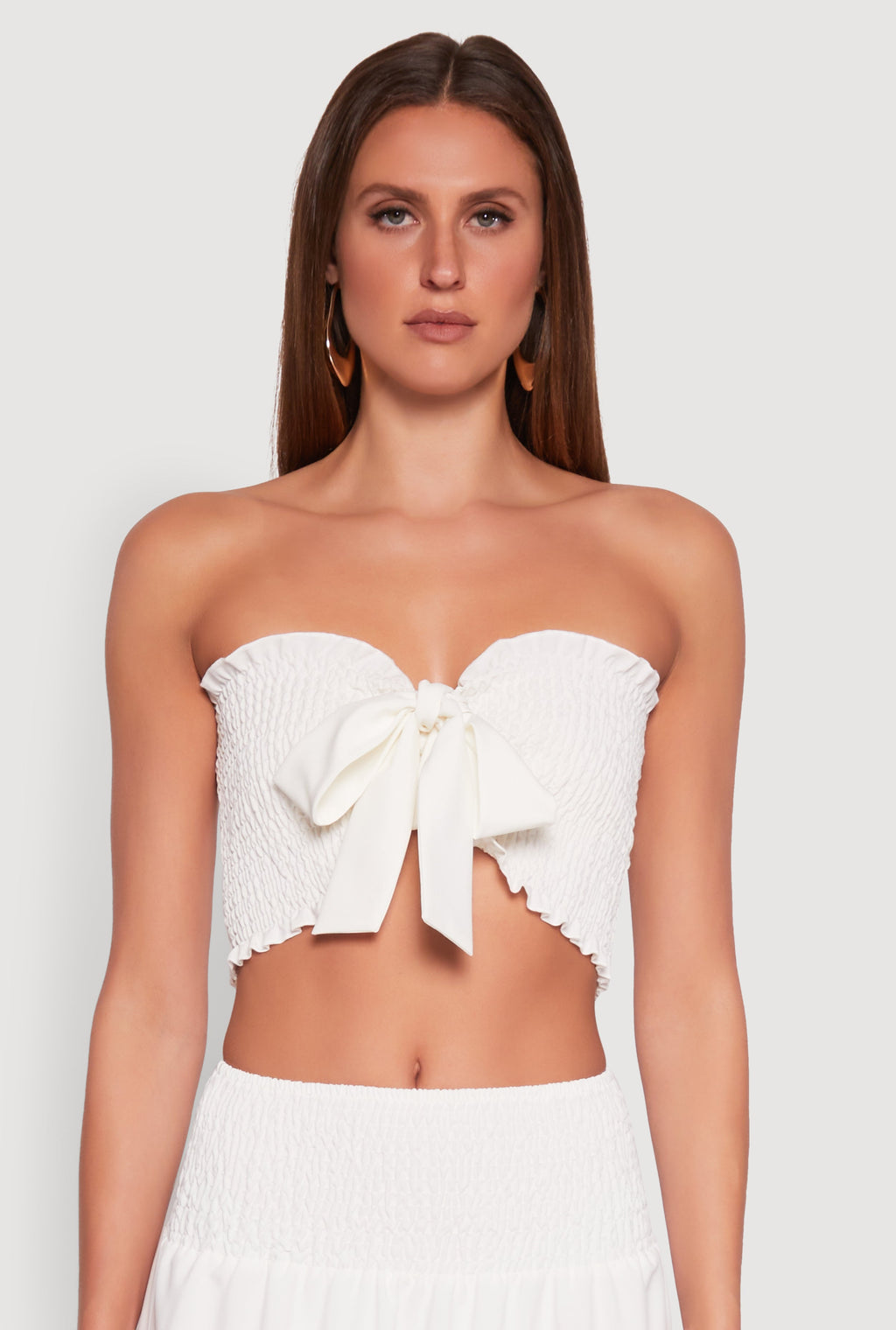Tie Front Smocked Cropped Tube Top