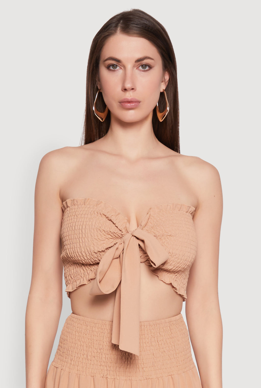 Tie Front Smocked Cropped Tube Top