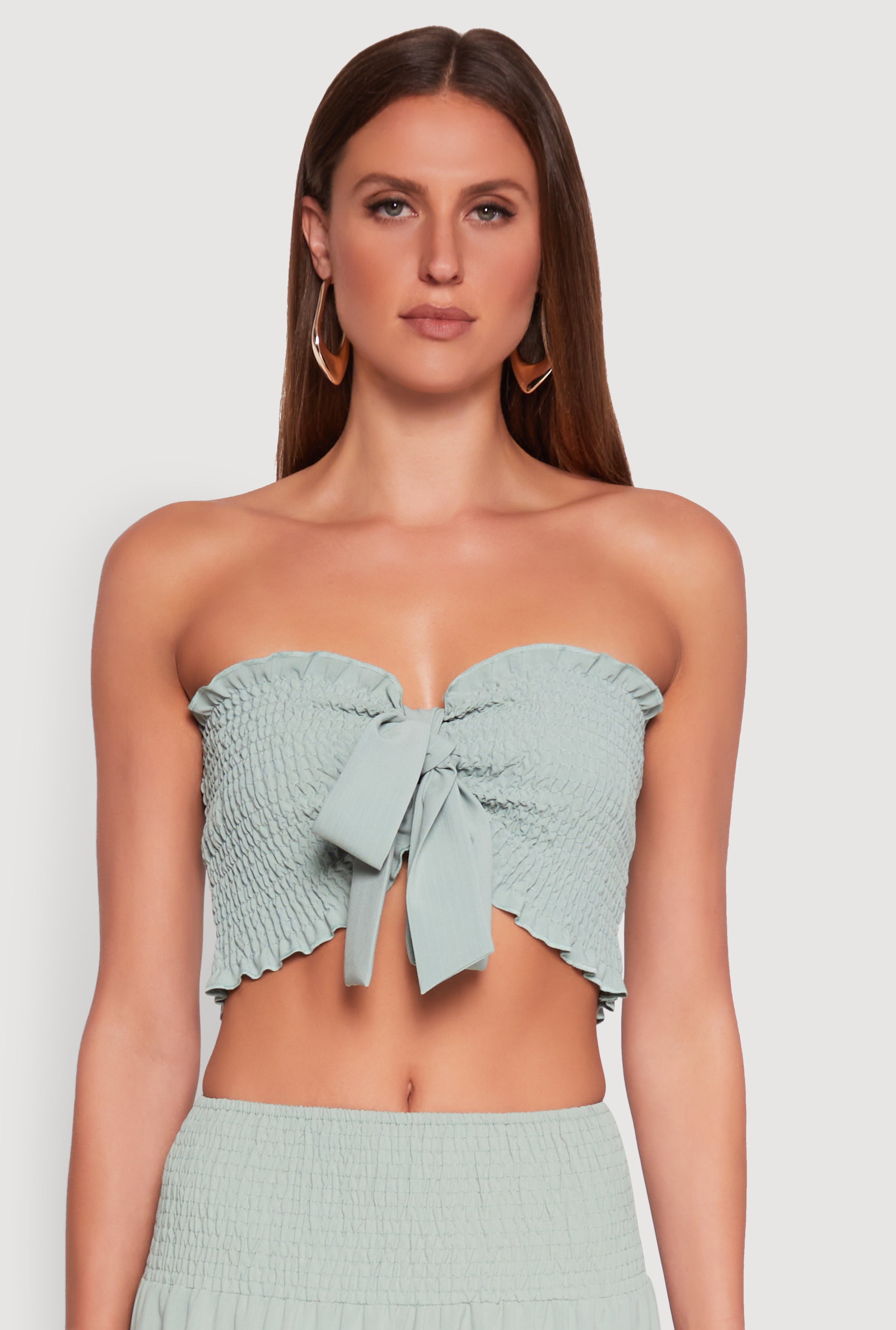 Tie Front Smocked Cropped Tube Top