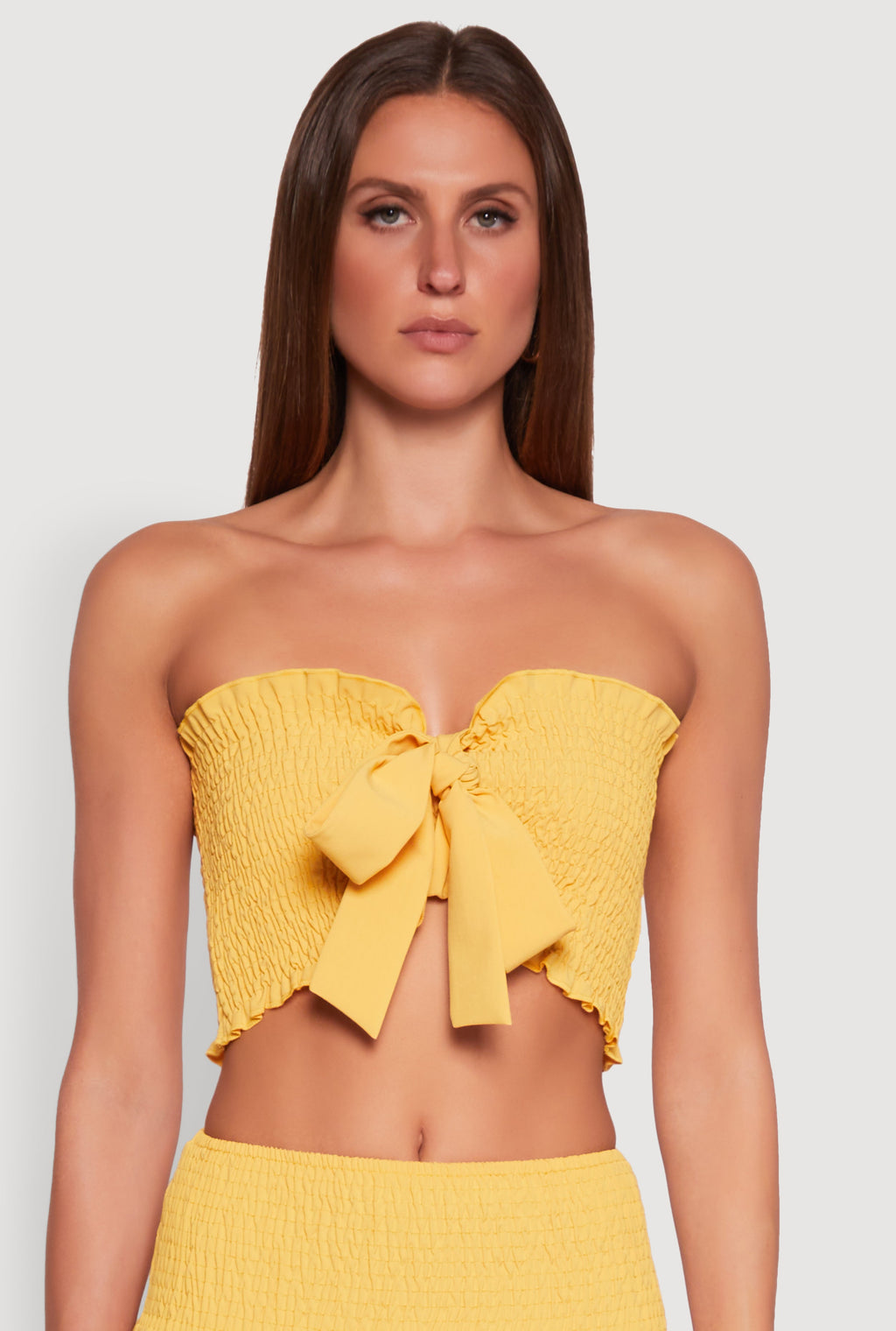 Tie Front Smocked Cropped Tube Top