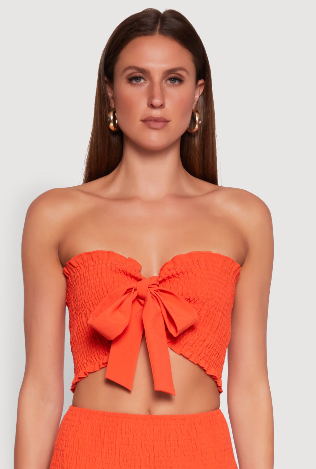 Tie Front Smocked Cropped Tube Top