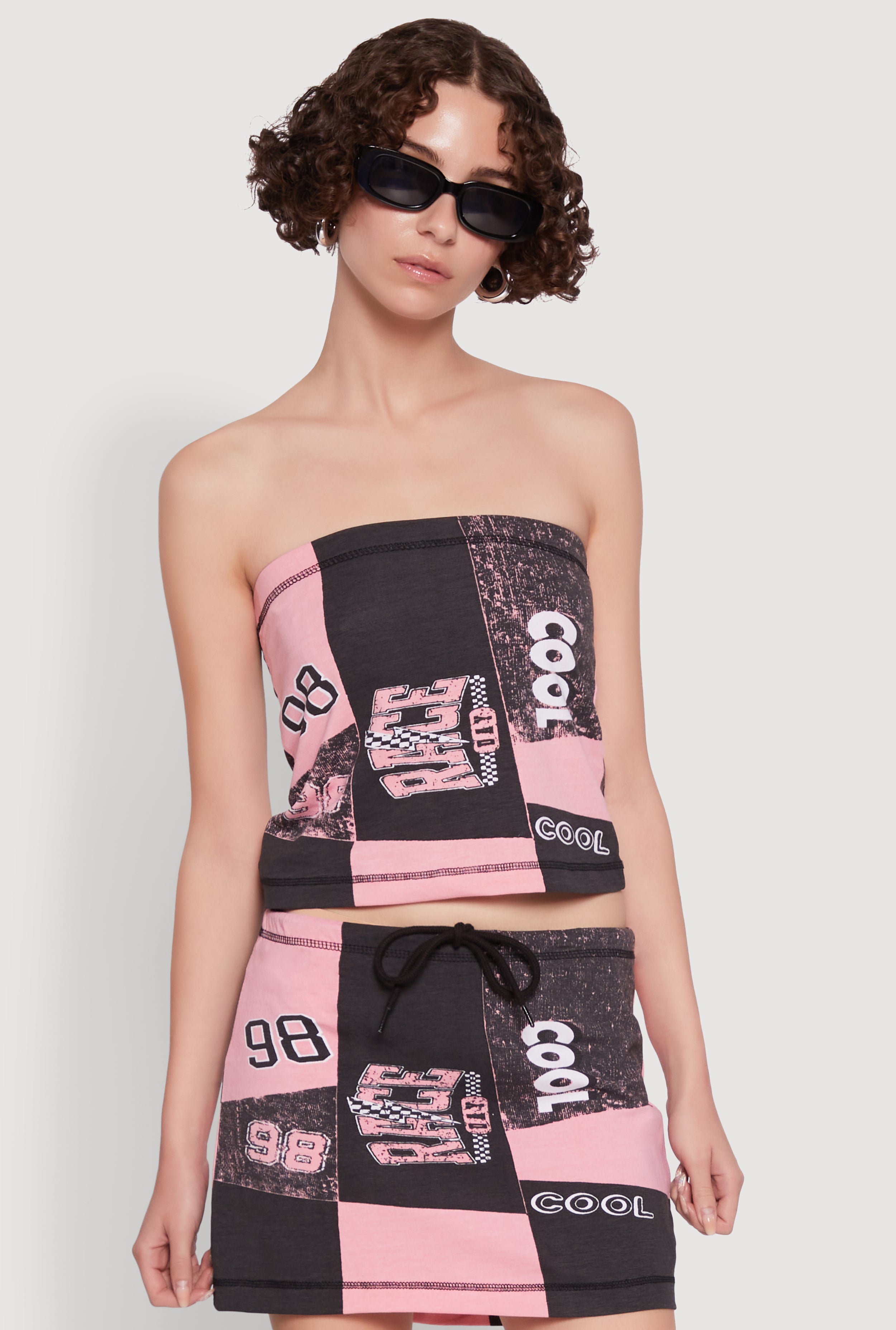 Race Day Patchwork Print Tube Top