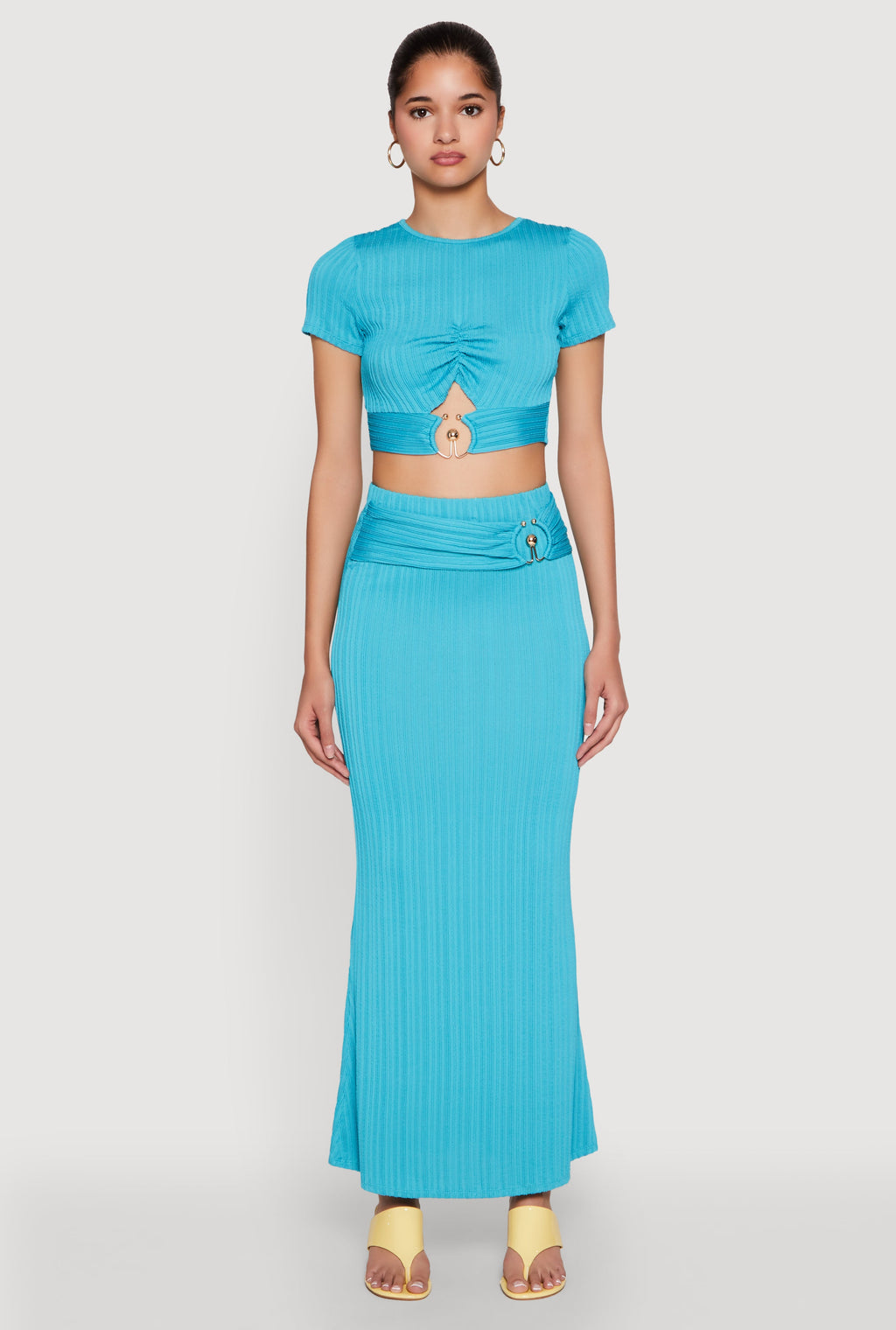O Ring Metallic Detail Maxi Skirt