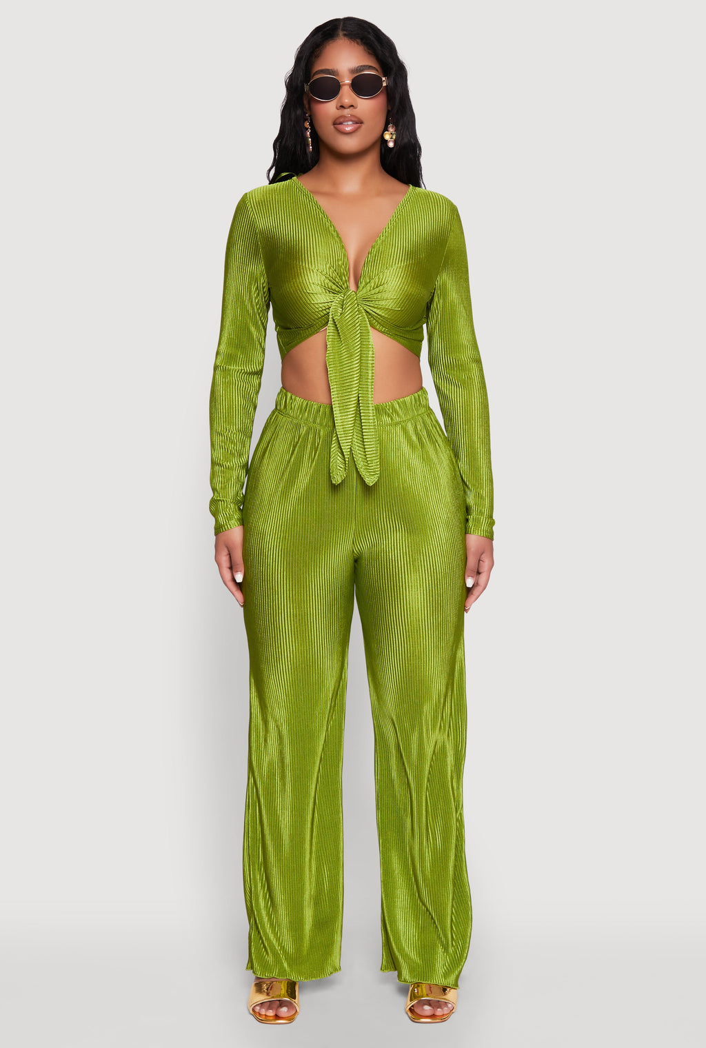 Plisse Wide Leg Pants
