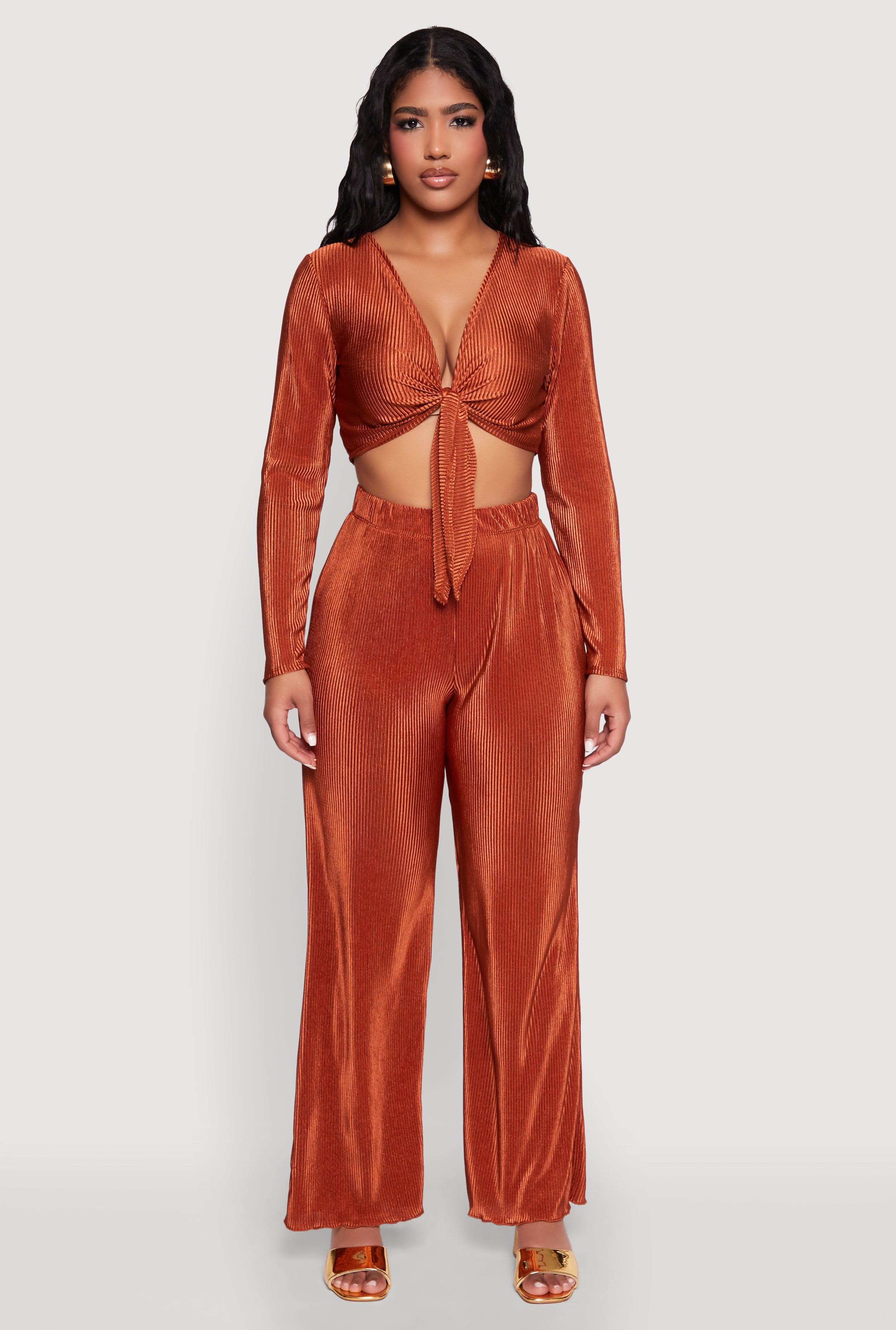 Plisse Wide Leg Pants