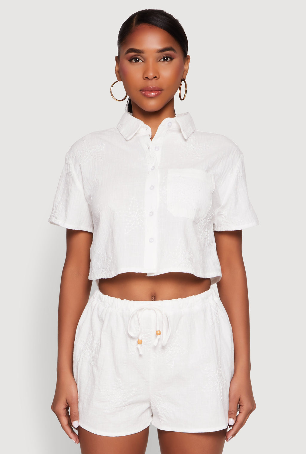 Haute Monde Decorative Stitch Cropped Shirt