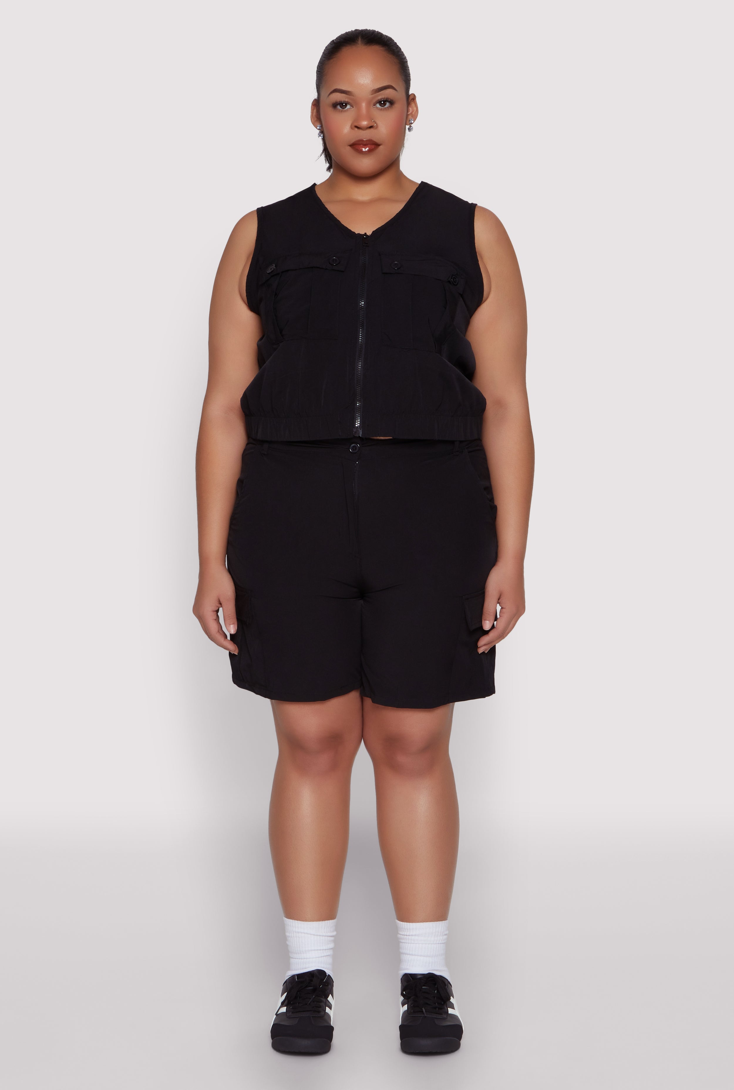 Plus Size Nylon Cargo Shorts