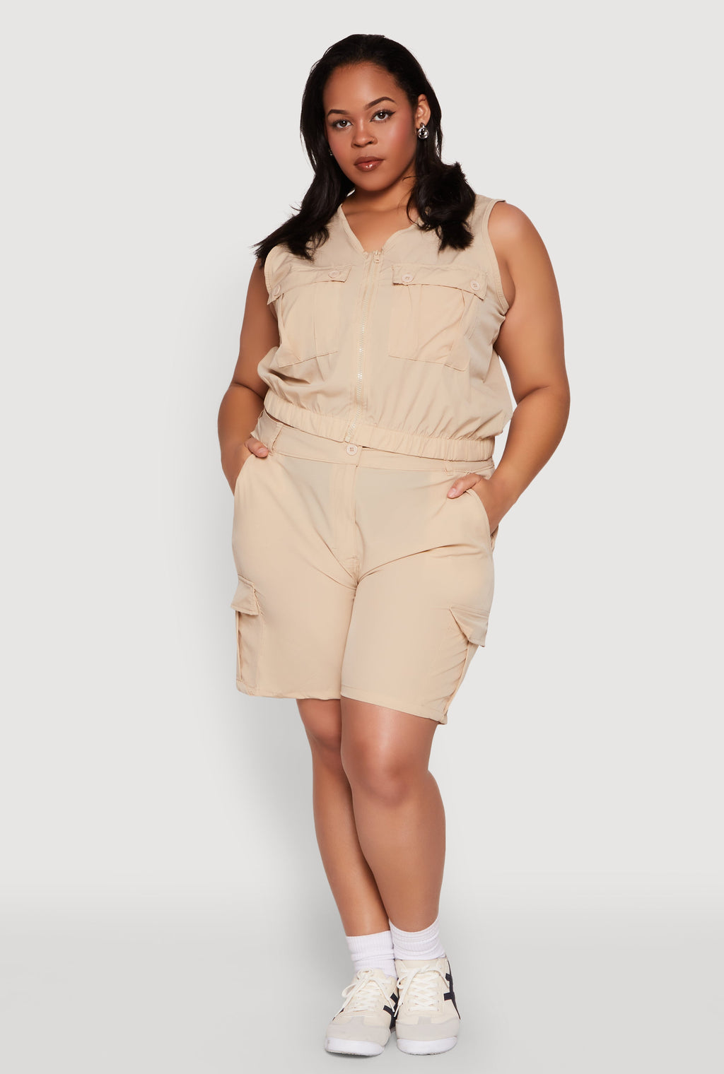 Plus Size Nylon Cargo Shorts