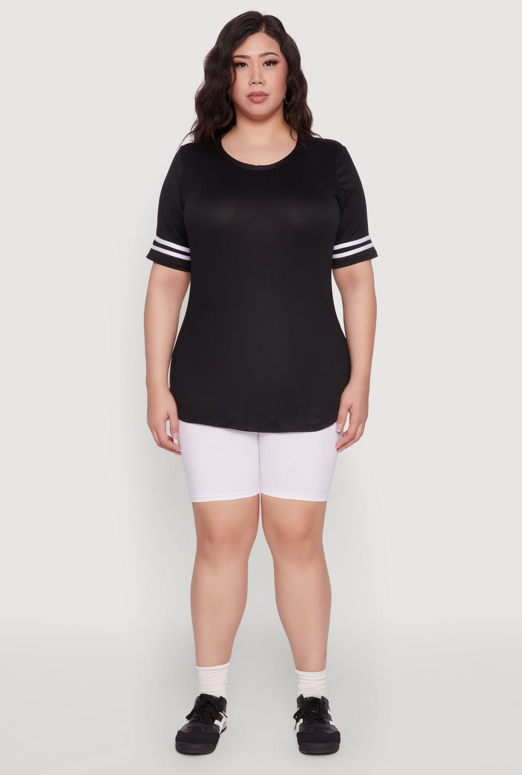 Plus Size Varsity Stripe Detail Short Sleeve Tee