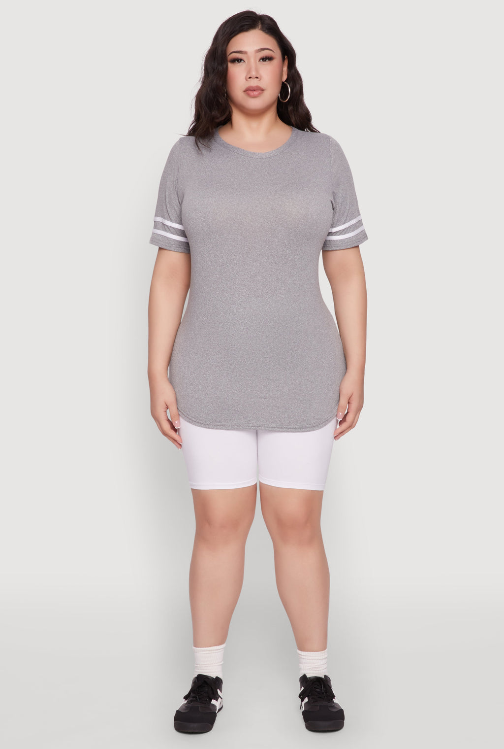 Plus Size Varsity Stripe Detail Short Sleeve Tee