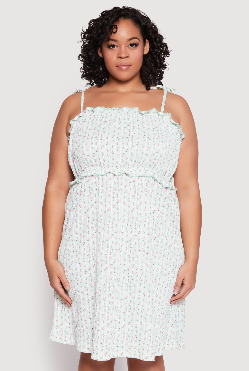 Plus Size Ditsy Floral Tie Shoulder Sleep Dress