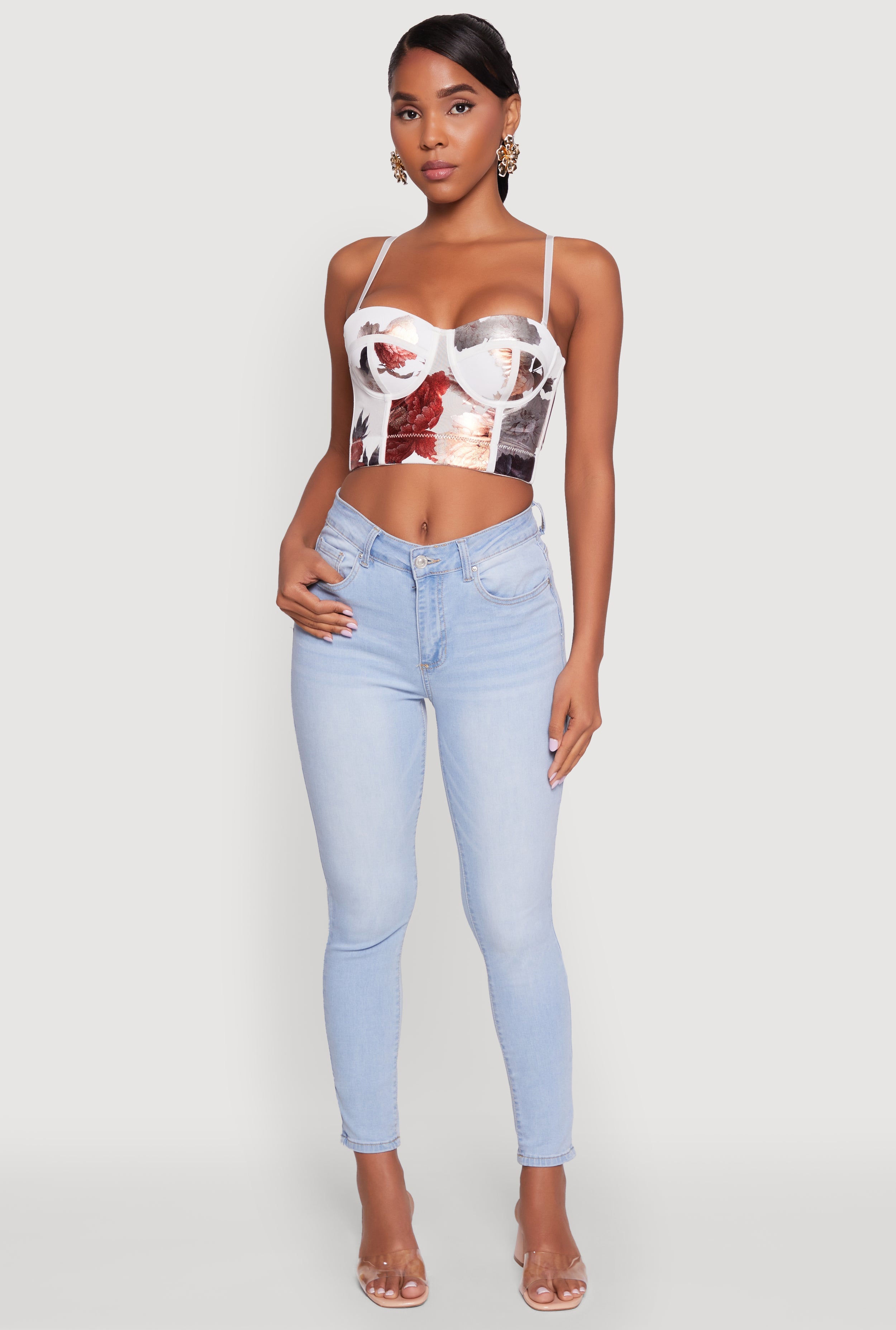 Stylish Floral Mesh Bustier Crop Top