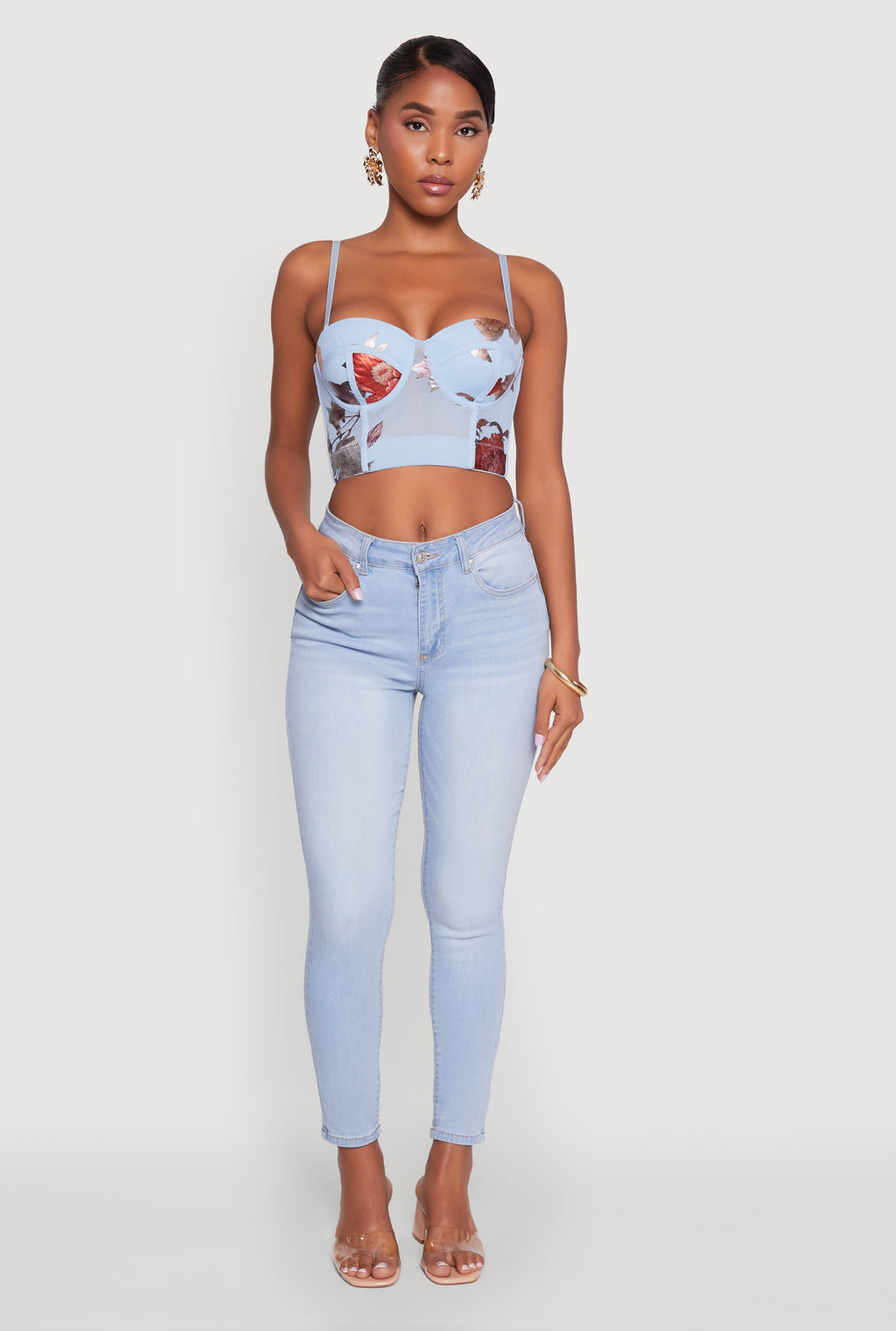Stylish Floral Mesh Bustier Crop Top