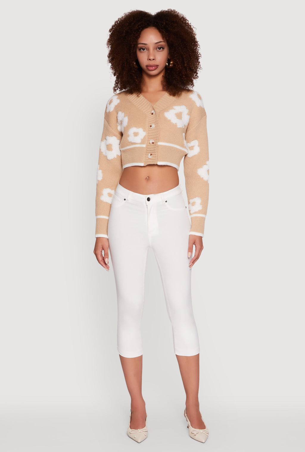 Chenille Floral Brushed Knit Cropped Cardigan