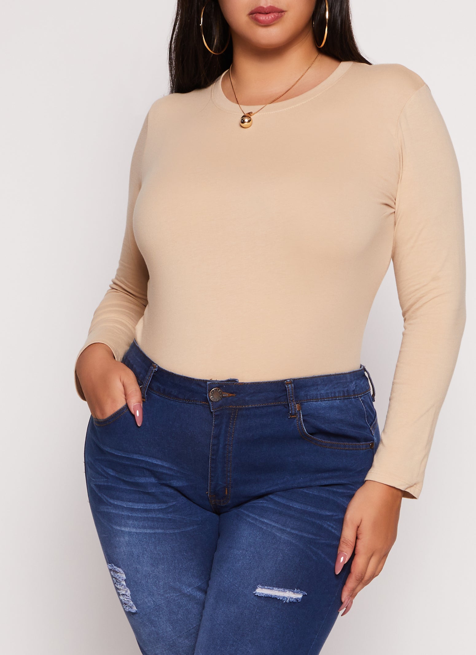 Plus Size Long Sleeve Basic T Shirt