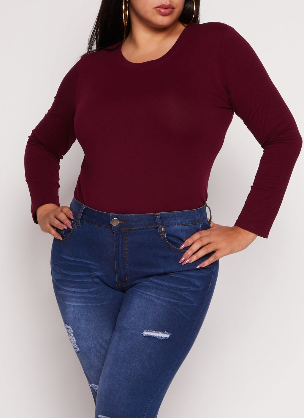 Plus Size Long Sleeve Basic T Shirt