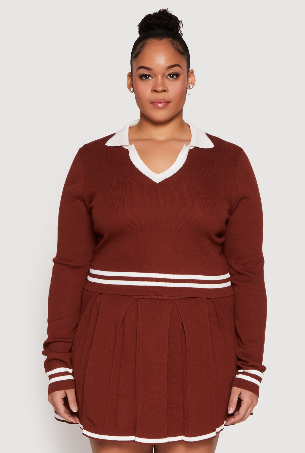 Plus Size Daisy Varsity Stripe Detail Cropped Sweater